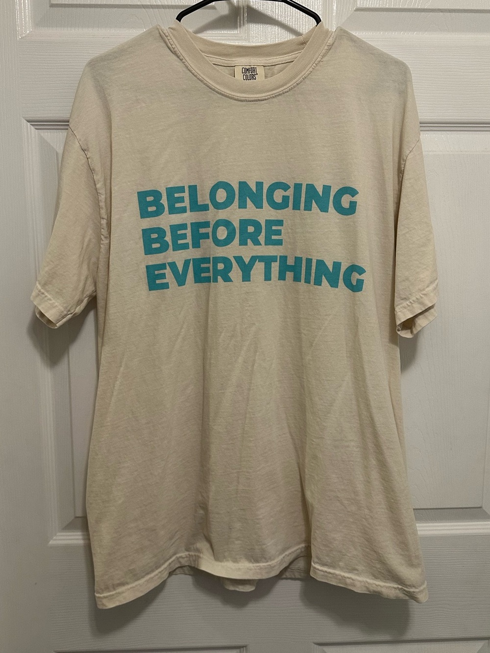 Comfort Colors Cream Graphic Tee with Teal Lettering